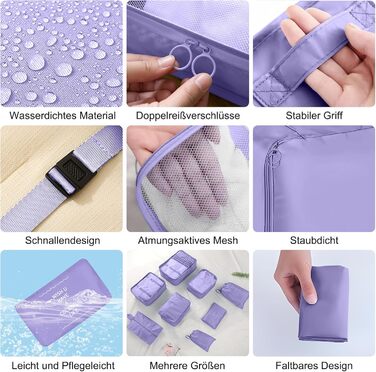 Органайзер для валізи, набір 10 шт. Packing Cubes, аксесуари для подорожей, косметичка, набір для валізи (фіолетовий)