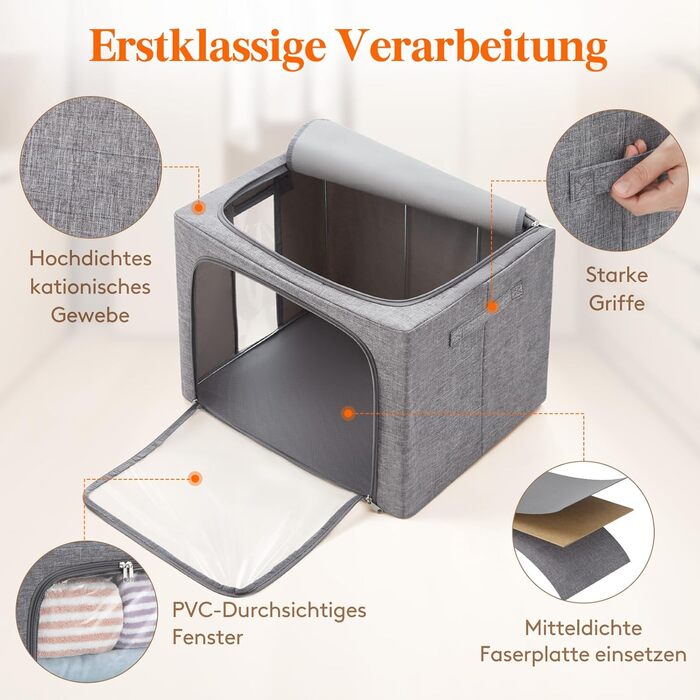 Коробка для зберігання одягу Lifewit з кришкою, металевий каркас, з ручками та вікном, сіра (2 шт., 75л)