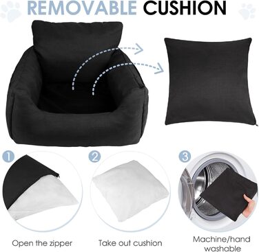 Автомобільний лежак для собак, автокрісло для собак, лежак для маленьких собак, кошик для собак у машину з знімним, пральним подушкою та 2 відділеннями для зберігання (Чорний, 54x52x35 см)