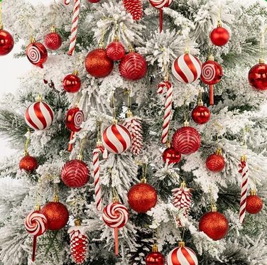 Набір новорічних кулічок 40 шт. Червоні, пластик, для прикраси ялинки. Безпечні, міцні, для декору на Різдво та Новий рік