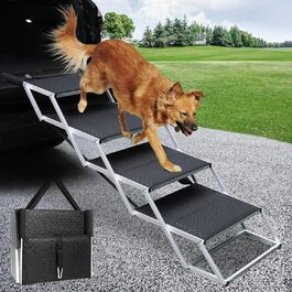 SDLDEER Dog Ramp for Car - 4 Step Collapsible Dog Ramp, Adjustable Height, Supports up to 80kg, Suitable for All Vehicles