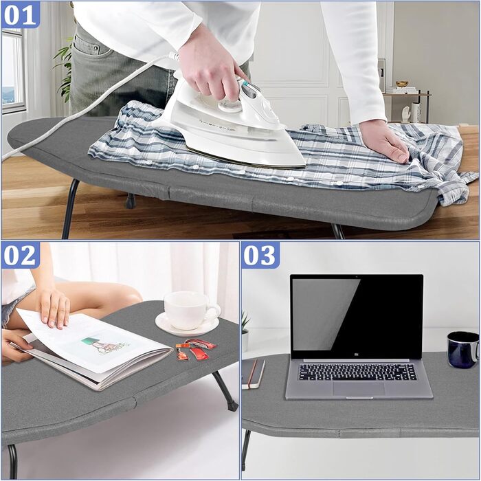 Відкидна прасувальна дошка з підставкою для праски, регульована по висоті, з антиковзними ніжками, компактна (сірий, 81 x 32 x 16 см)