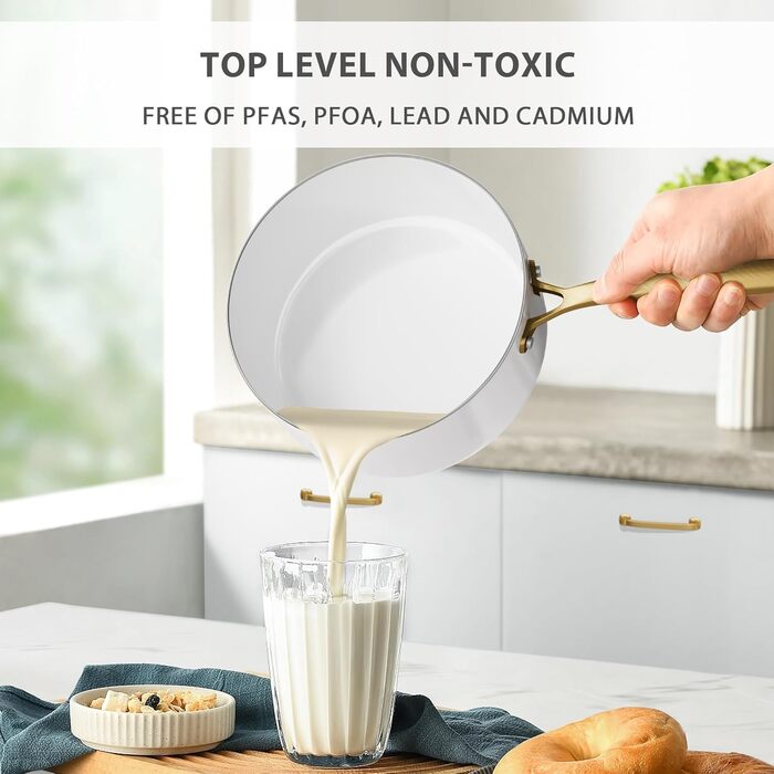 Набір посуду RIOVARM з нержавіючої сталі з антипригарним покриттям, 10 предметів. Набір каструль, сковорідок, сотейників та соусниць з лопаткою. Білий посуд для кухні.