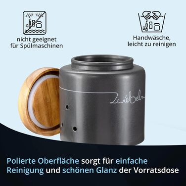 Набір контейнерів для зберігання KHG для кухні сірого кольору антрацит з дерев'яними кришками, керамічні контейнери для продуктів, з маркуванням, набір органайзерів для кухні, без пластику та світлонепроникні (набір для цибулі та часнику)