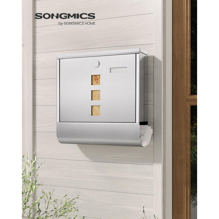 Поштова скринька SONGMICS з замком, оглядовим вікном та відділенням для газет, сіра - GMB20AG (37x37x11 см)