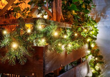 Декоративна гірлянда з LED-підсвічуванням 5 метрів (80 LED), розширювана, на батарейках, з таймером, 10 метрів дроту, для дому та саду, штучна, тепле біле світло