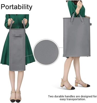 Chrislley Slim Laundry Basket Small Laundry Basket Foldable Laundry Basket Collapsible Laundry Bag Narrow Laundry Basket with Handle - 45L Grey