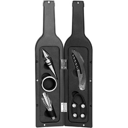 Набір для відкривання вин 5 предметів - дизайн винних пляшок, чорний колір - аксесуари для вина з різаком для фольги, штопор, виливає, кільце від бризок, нержавіючі кришки