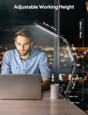 LED лампа для столу MediAcous з двома джерелами світла, регульована, для офісу та дому, чорна