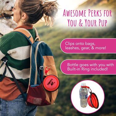 Складаний миска для собак TDL, 350 мл, червоний. Зручна для подорожей, з карабіном та тримачем для пляшки. Підходить для собак та котів.