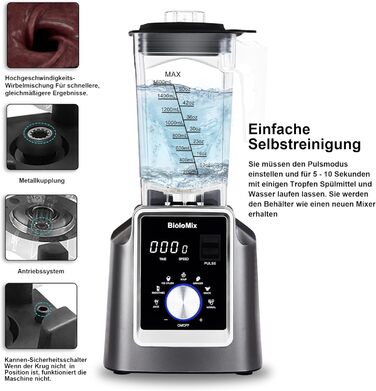 BioloMix Stand Mixer 2200W SmoothieMixer, Self-Cleaning Function, Built-in Timer, High-Performance Mixer with 2L BPA-Free Container (T5800)
