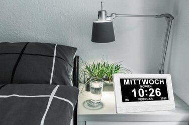 Hiseeyo 7-Inch Digital Clock, Digital Alarm Clock with Automatic Brightness Adjustment, Quiet LCD Display Alarm Clock with Humidity and Temperature for Adults and Children and Alzheimer's Disease