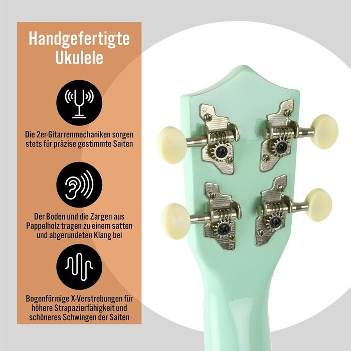 Укулеле 3rd Avenue Sopran 54 см (21 дюйм) – Початковий набір, сумка, підставка, ремінь, струни, медіатори та наклейки на гриф – Натуральний колір. Безкоштовні онлайн-уроки для початківців. Комплект включає інструмент та кольорові наклейки на гриф.