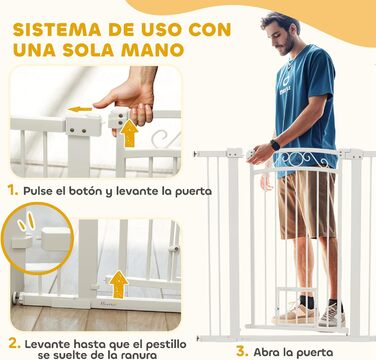 Бар'єр для собак PawHut - регульований, 76-104 см, білий. Безпечне огорожа з двома розширеннями, подвійний замок та маленькі дверцята для сходів та дверей.