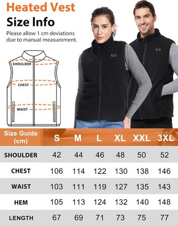 Loowoko Тепла жилетка для чоловіків та жінок з підігрівом, флісова, без акумуляторів, 3 температурні режими, 6 зон нагріву, пральна, для роботи на відкритому повітрі, мотоцикла, прогулянок, чорна, M