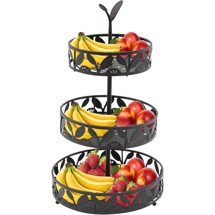 Багатоярусна підставка для фруктів Susoso, 3 яруси, чорна, 28.5x46.5 см