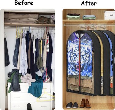 Чохли для одягу, дихаючі, 100 см (4 шт.) для костюмів, захисні мішки для зберігання з 10 см прорізом, прозоре вікно, пилонепроникні, мішки для одягу, захист для костюма, пальто