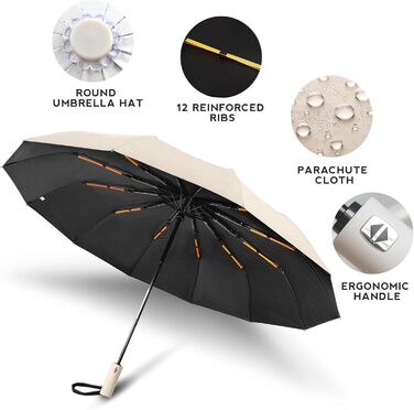 Складаний туристичний парасолька, вітростійка, автоматичне відкриття/закриття, 24 посилені ребра з фібергласу, захист від УФ-променів, легка та портативна, для дощу та сонячної погоди, білий колір