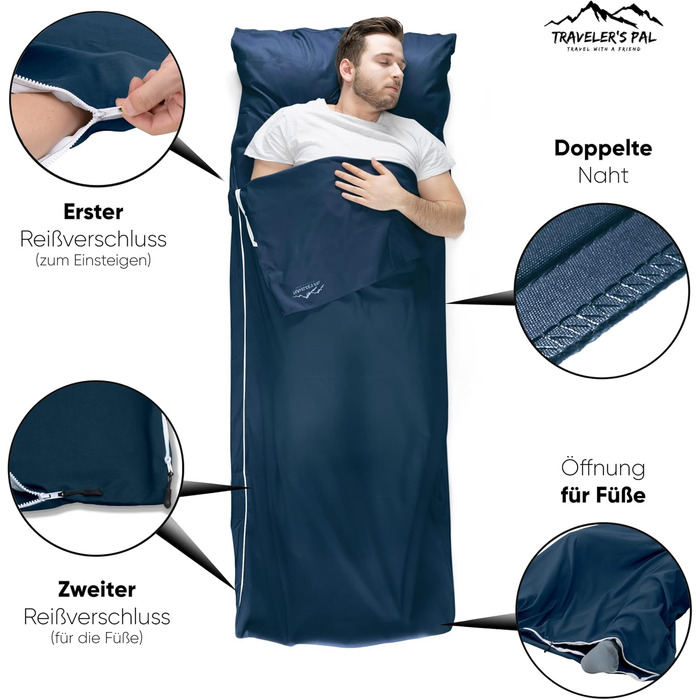 Traveler's Pal Hüttenschlafsack made from 100% Duraweave - Sleeping bag with side and foot zipper - Lightweight and thin insert summer sleeping bag, breathable and skin-friendly