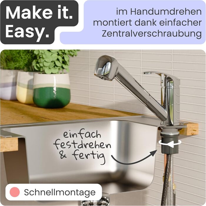 Кухонний змішувач Instmaier Elena з виливним гусаком та душовою насадкою | Хром | З витяжною системою | Змішувач для кухні з 2 режимами струменя | Однорідний змішувач з поворотним виливом (низький тиск)