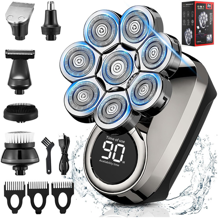 Електричний чоловічий бритва Glatzen 6-в-1 для гоління 0.0 мм, вологостійкий, бездротовий, перезаряджається