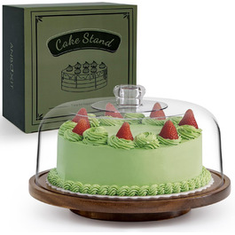 Тортене плата ANBOXIT з підставкою, тортовий стійка з кришкою, плата для тортів з акриловим покриттям, дерев'яна тортене плата з кришкою, акрилова кришка, обертова