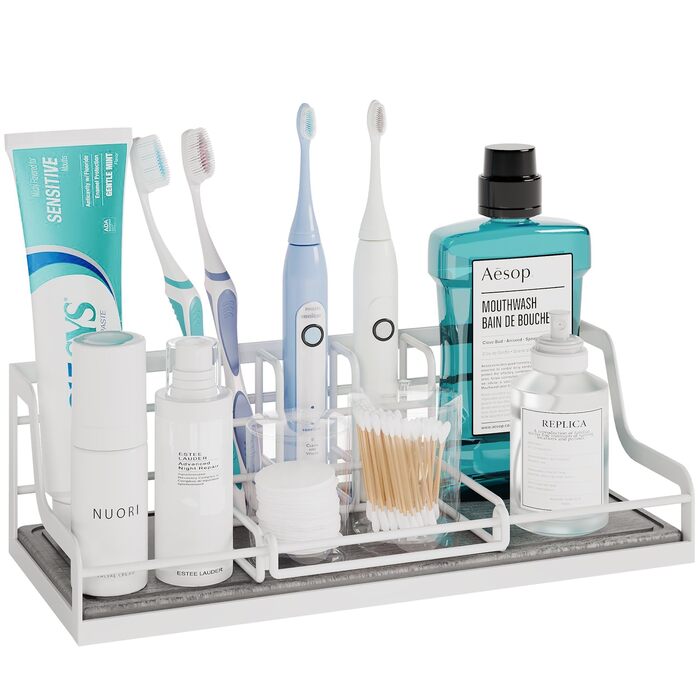 Тримач для зубних щіток у ванну кімнату: органайзер на 6 слотів, швидковисихаючий, для електричної зубної щітки, з абсорбуючою силіконовою гумкою, аксесуари для ванної кімнати з регулюванням (білий)