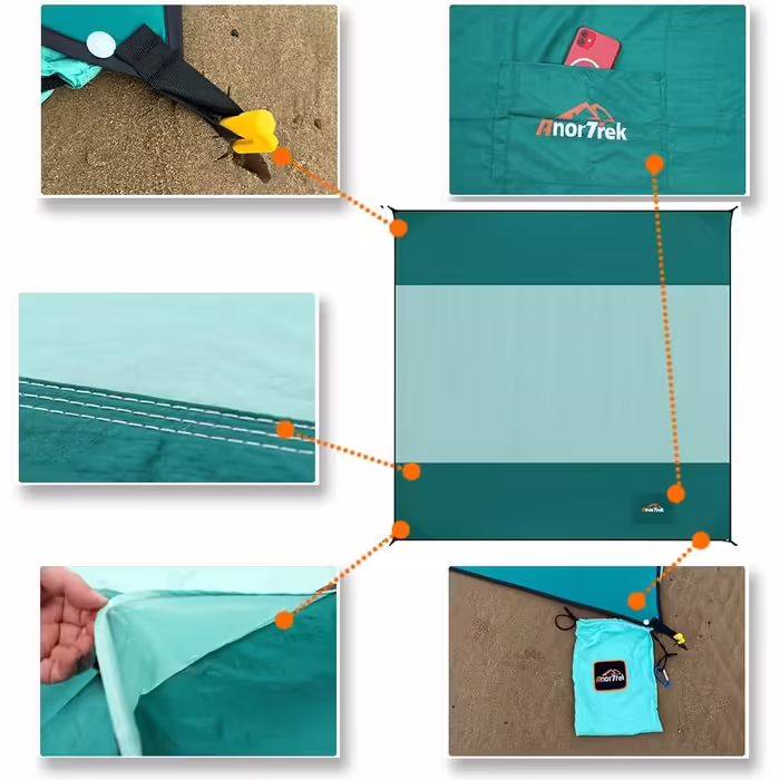 AnorTrek Beach Blanket sand-free, extra large waterproof beach towel, 300 x 300 cm, sand-free beach blanket, quick-drying, lightweight, soft and durable, for beach, camping, picnic, garden