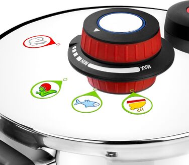Швидкоготуючий скоровар Monix Selecta 9 л з системою вибору продуктів і автоматичним замком, нержавіюча сталь 18/12, сірий, 24 см