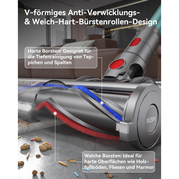 Бездротовий акумуляторний пилосос YU7 580W з потужністю всмоктування 47000Pa, час роботи до 70 хвилин, сенсорний екран, для килимів, шерсті тварин, твердих поверхонь