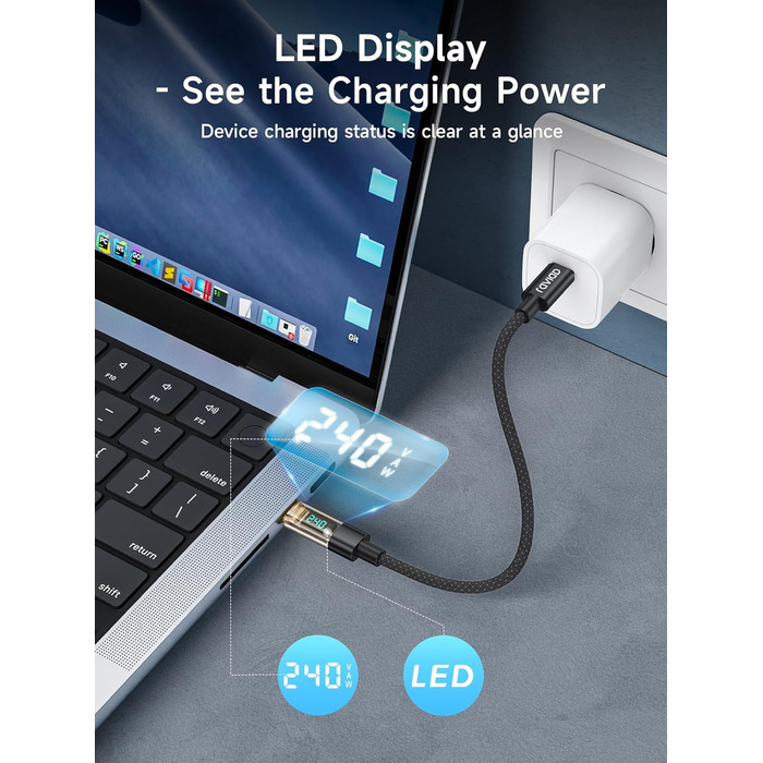 Кабель USB-C RAVIAD: Швидка зарядка PD3.1, нейлон, 0.5м, 240W, чорний. Сумісний з iPhone, Galaxy, Pixel, iPad, MacBookAir