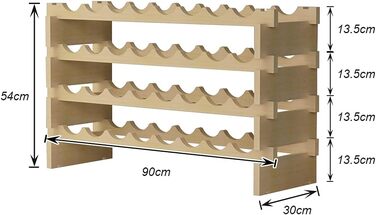DlandHome Wine Rack Wood Stackable Wine Racks made of Wood with 4 Levels for 32 Bottles wine rack wood bottle rack for Bar, Kitchen, Dining Room 90x30x54cm