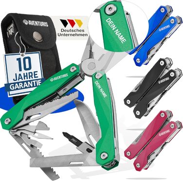 AVENTURIS® Multitool. Great multifunctional tool as bicycle accessory or outdoor gear, a multitool as men's gifts or a Leatherman multitool, green (Personalized, Green)