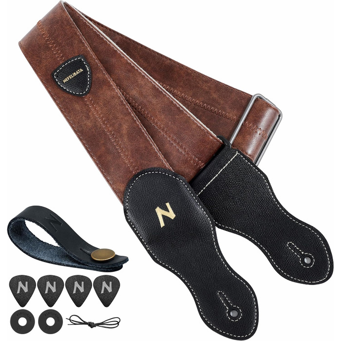 Гітарний ремінь Nefelibata з кишенею для медіатора, 2.3 дюйма, веганська шкіра, стиль Porter, 60-ті, вестерн, вінтаж, регульований від 42' до 66'