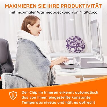 Електрична ковдра Mia&Coco з автовимкненням 180x130 см, 10 температурних режимів, таймер 9 годин, захист від перегріву, пральна машина, фланелева ковдра для ліжка, дивана та вітальні, сіра (130x160 см, сіра)