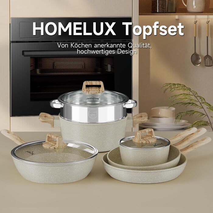 Набір посуду HOMELUX Induktion: 12 предметів, алюміній, антипригарне покриття, посуд з кришкою, без PFOA та PFOS, для індукційних плит
