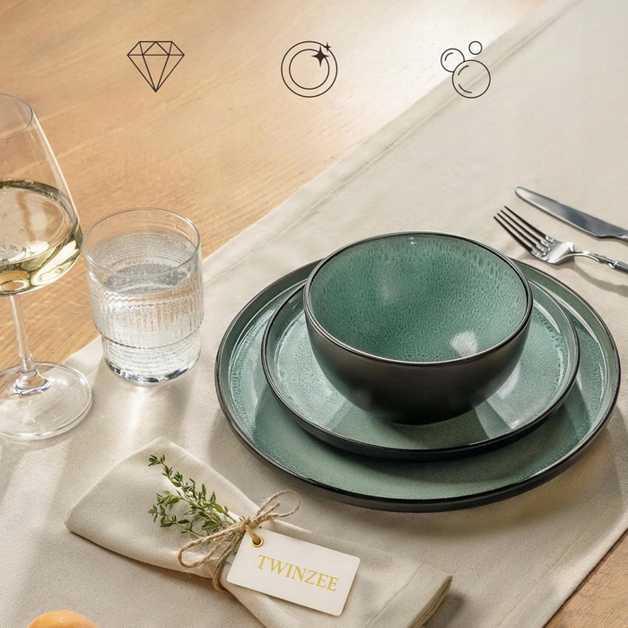 Керамічний обідній сервіз на 6 осіб, набір тарілок 24 предмети, стиль рустик бохо