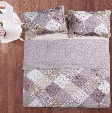 Комплект стеганих ковдр Brilliant Sunshine Grey Heart Love Patchwork (2 шт.) з чохлом для подушки, двостороння покривало, м'яка легка ковдра, всесезонна ковдра для двоспального ліжка (Фіолетовий)