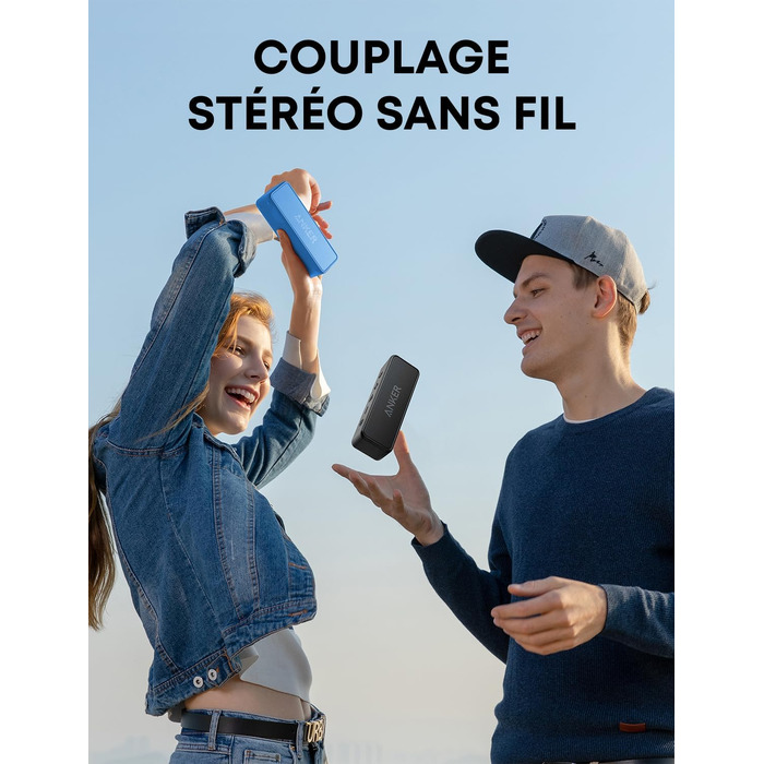 Anker SoundCore 2 Bluetooth колонка, потужний бас, 24 год автономії, IPX7 водозахист, бездротова колонка для iPhone, Samsung (блакитний, відновлений)