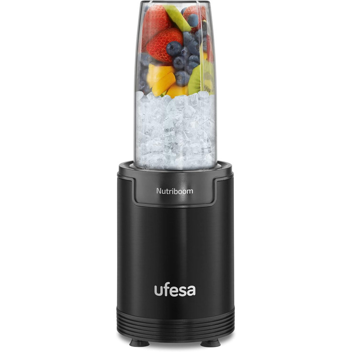 Ufesa BS2500 Nutriboom Single-Cup Mixer, multifunctional nutrient extractor, 900W power, smoothies and shakes, incl. 6 accessories, stainless steel blades, black 900W sports 0.5L-0.8L