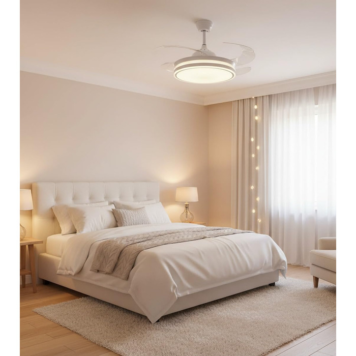 Вентилятор стельовий Bel Air Asgard 108 см з LED підсвіткою, дистанційним керуванням та зимовим режимом (білий)
