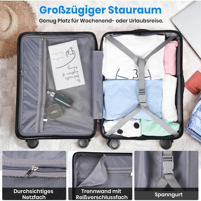 Набір валіз Tavoxda 3 шт., жорсткий корпус, TSA-замок, телескопічна ручка, чорний колір