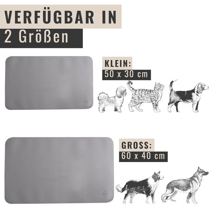 Підкладка під миску для котів та маленьких собак ne&no® - неслизька, водовідштовхувальна, з веганської шкіри (60 x 40 см, cool grey)
