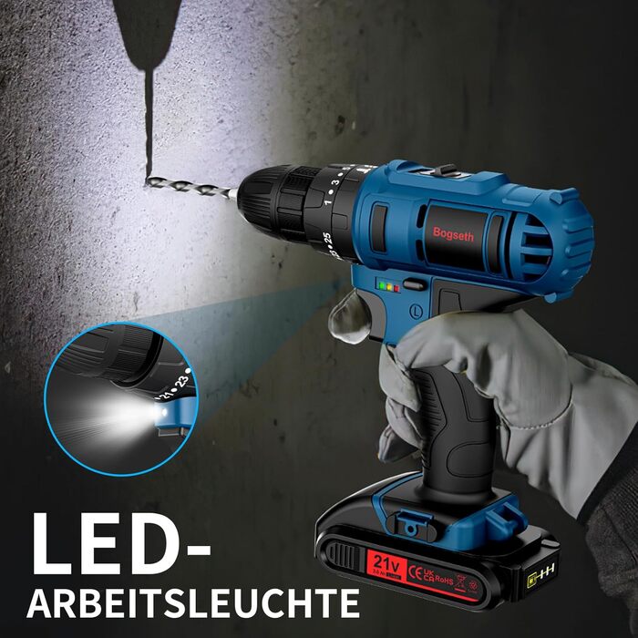 Акумуляторний шурупокрут Bogseth 21V з набором інструментів 112 шт. для дому та саду