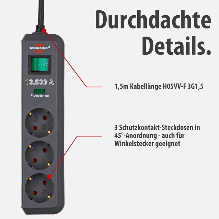 Бренненштуль Eco-Line Мережевий фільтр 3-fach з захистом від перенапруги (антрацит)