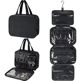 Сумка-органайзер для косметики та аксесуарів для жінок з гачком, чорна. Водонепроникна дорожня сумочка з кількома відділеннями