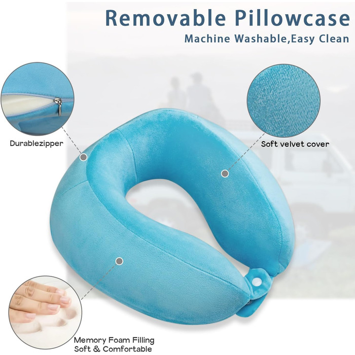 Подушка для шиї, Memory Foam, для подорожей: літак, поїзд, авто, офіс (Блакитна)