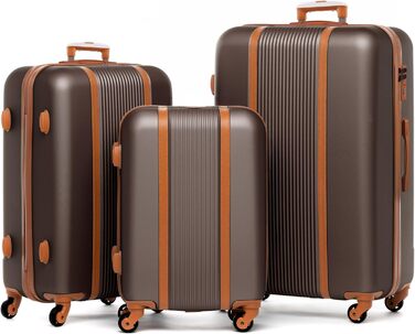 Набір валіз FERGÉ Milano 3 шт. з жорсткою оболонкою (ручна поклажа, L, XL) - 4 колеса, 100% ABS, кавовий колір