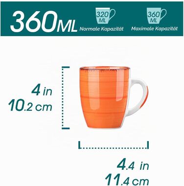 Набір кавових чашок Vancasso BONITA 6 шт, 350/360 мл, кераміка, кольорові з ручкою