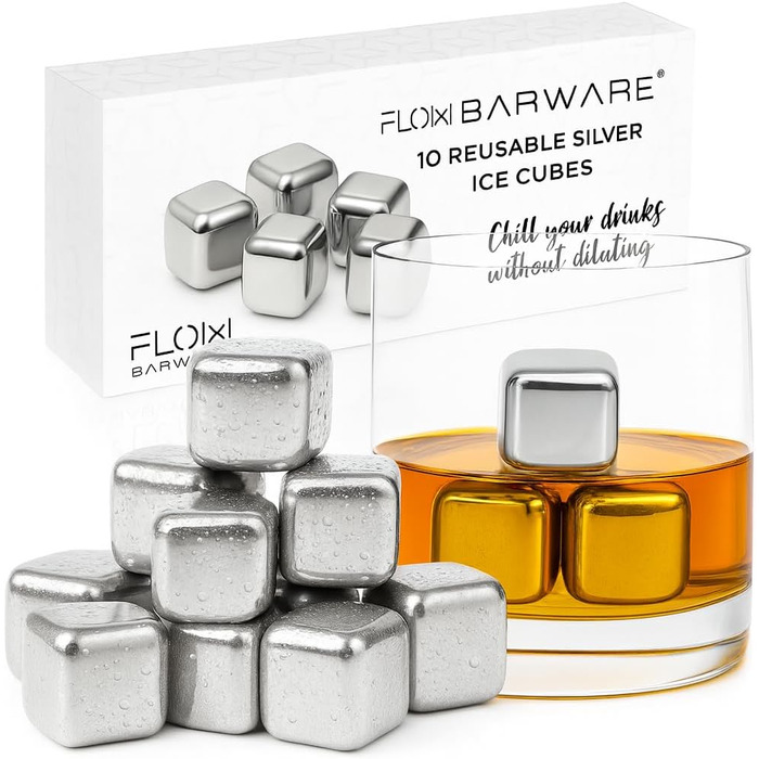 Камені для охолодження напоїв FLOW Barware: набір з 10 шт. з нержавіючої сталі для віскі, вина та джину